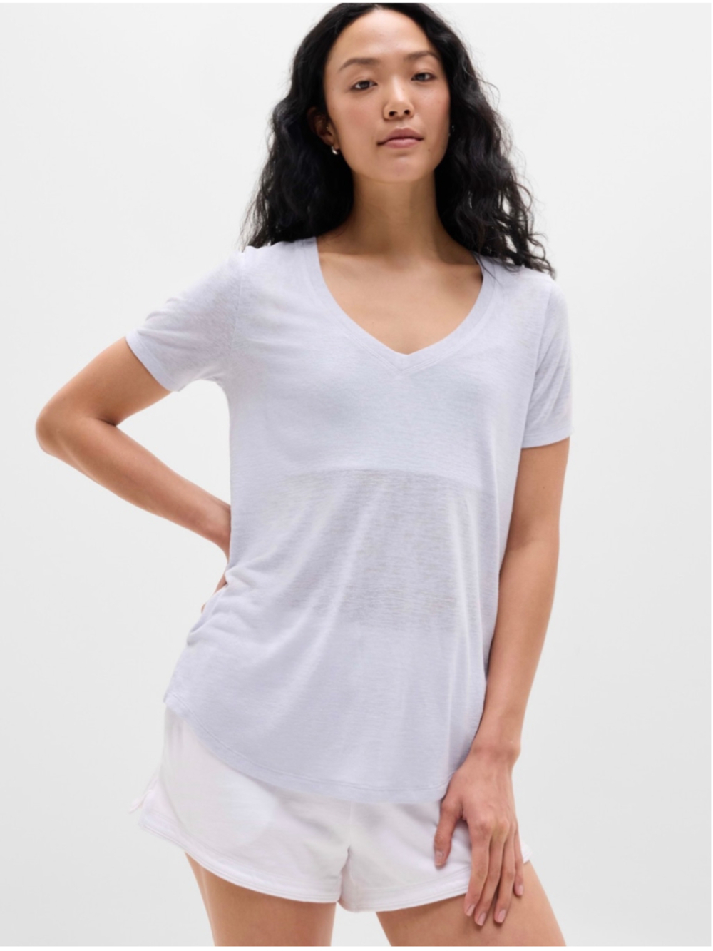 NWT Women's Athleta V-Neck Short Sleeve Tee, Size M, Light Blue (Dove)